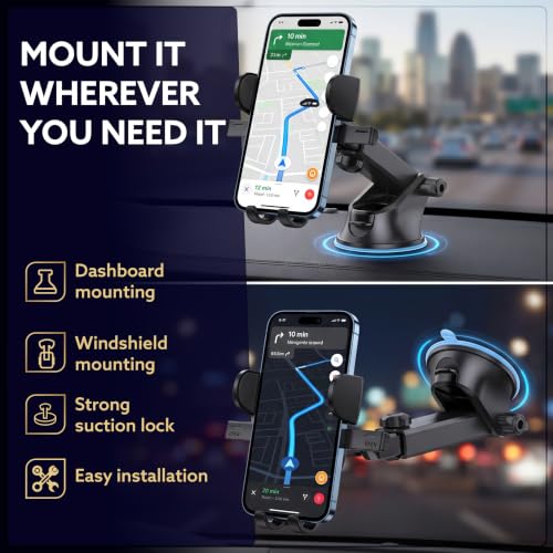 Image of AGARO MH6161 Car Mobile Holder for Dashboard, 360 Adjustable Phone Mount with Strong Grip, Secure & Stable Hold, Easy One-Hand Operation for Navigation, Calls & Hands-Free Driving