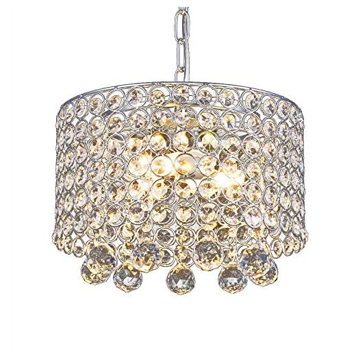 AFSEMOS Kristallkrona, 25 cm diameter infälld montering taklampa, 3 x 60 W kristallkula ljusarmatur för hall, sovrum, vardagsrum, kök, matsal (silver) [Energiklass A++]