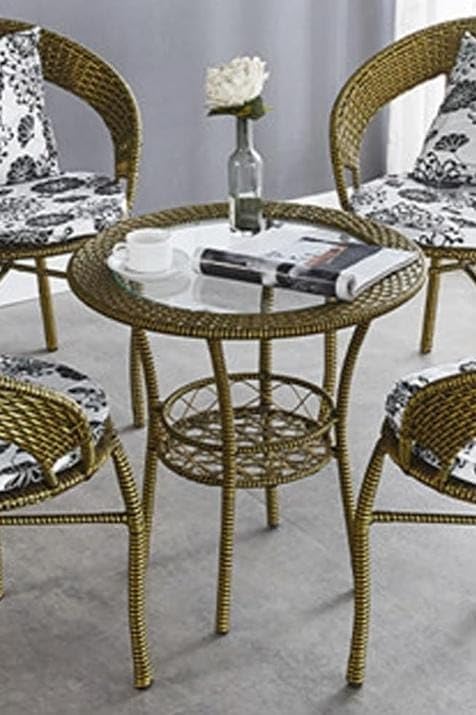 Image of 2+1 Outdoor Indoor Patio Furniture Sets Rattan Wicker Chair Patio Set Bistro Set Conversation Set Balcony Outdoor Garden Furniture Chair (Golden with Multicolor Cushion)