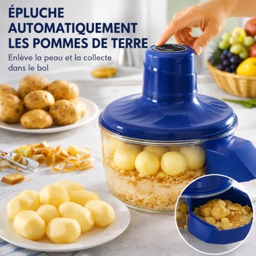 Eplucheur Pomme de Terre,éPlucheur de Pommes de Terre éLectrique Rechargeable Automatique à Un Bouton avec Lame en Acier Inoxydable pour Pommes de Terre, Carottes, Ail