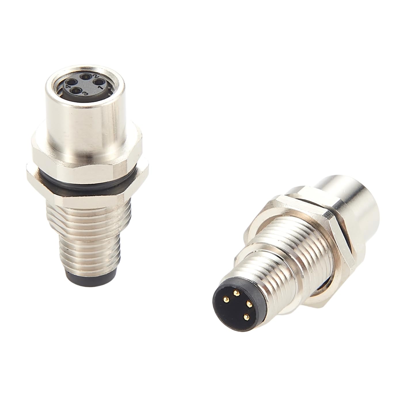 M8 A-Code 4 Pin Bulkhead Feedthrough Connector IP67 Waterproof Shielded Male to Female Wall Pass-Through Panel Mount Socket M8 Circular Sensor Field Assembly Receptacles for Automation (2PCS)