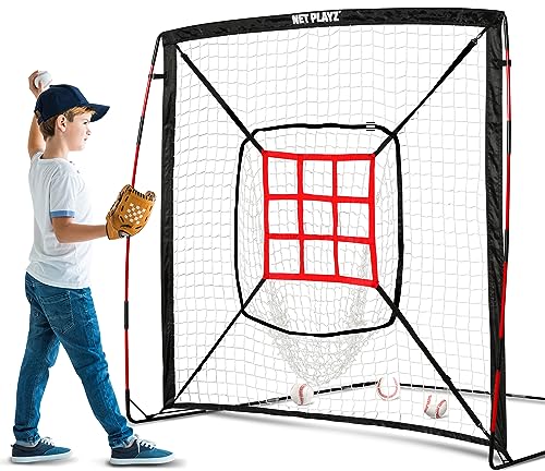 NET Playz 5' x 5' Baseball & Softball Practice Hitting & Pitching Net Similar to Bow Frame, Great for All Skill Levels, Light Weight, Portable, Black (NOC050402026)