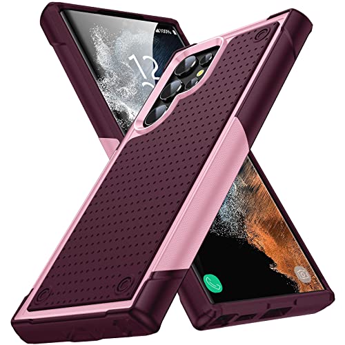 TORRTOWAY Designed for Samsung Galaxy S22 Ultra Case Gift Militay Grade Drop Protective Rugged Heavy Duty Cover Shockproof Case for Galaxy S22 Ultra Phone Case for Women Men boy Girl (Pink+Rose Red)
