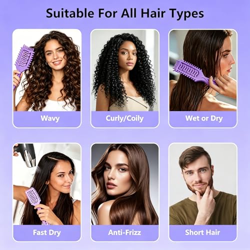 Image of Curly Hair Defining Brush: Shaping & Defining Curls with 3 pcs Slick Back Brushes for Wet & Dry Hair Frizz Reduction - Ergonomic Handle for Women and Men 2026 New (Purple)