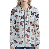Biyejit Damen Neuheits-Print Reißverschluss Kapuzenpullover Langarm Sweatshirt-Jacke mit Tasche, XXL