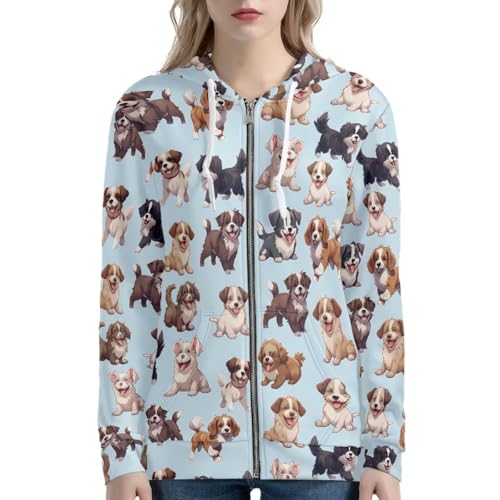 Biyejit Damen Neuheits-Print Reißverschluss Kapuzenpullover Langarm Sweatshirt-Jacke mit Tasche, XXL
