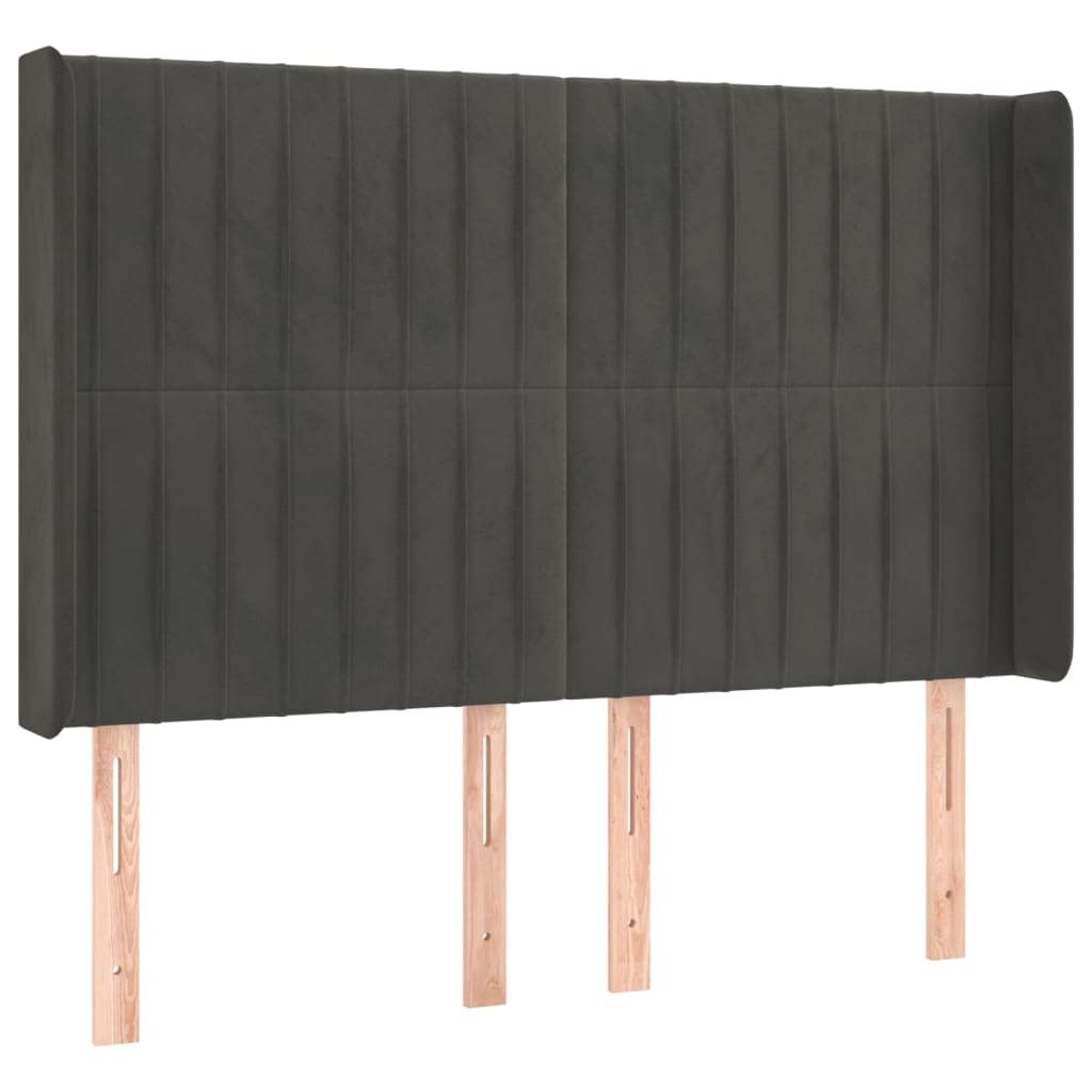 Cabecero LED de terciopelo, 147 x 16 x 118/128 cm, color gris oscuro, altura ajustable con tira RGB enchufable y alerce macizo para dormitorio, habitación juvenil, habitación de invitados