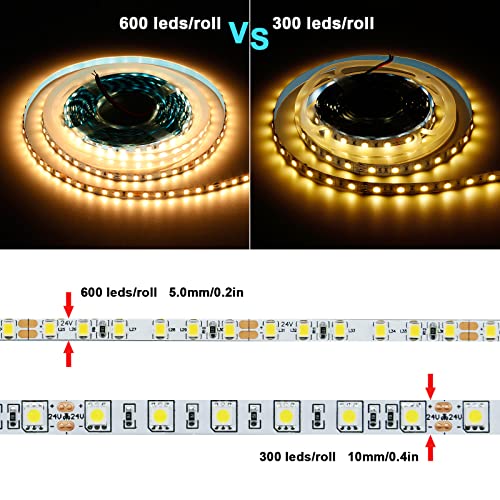 Yunbo Led Strip Lights Warm White 3000K, Narrow 5Mm Width Led Tape Lights,2835 Smd 24V High Density 16.4Ft 600 Leds Flexible Cuttable Indoor Use Ip20 For Bedroom Kitchen Cabinet Lighting Decoration #TOP3