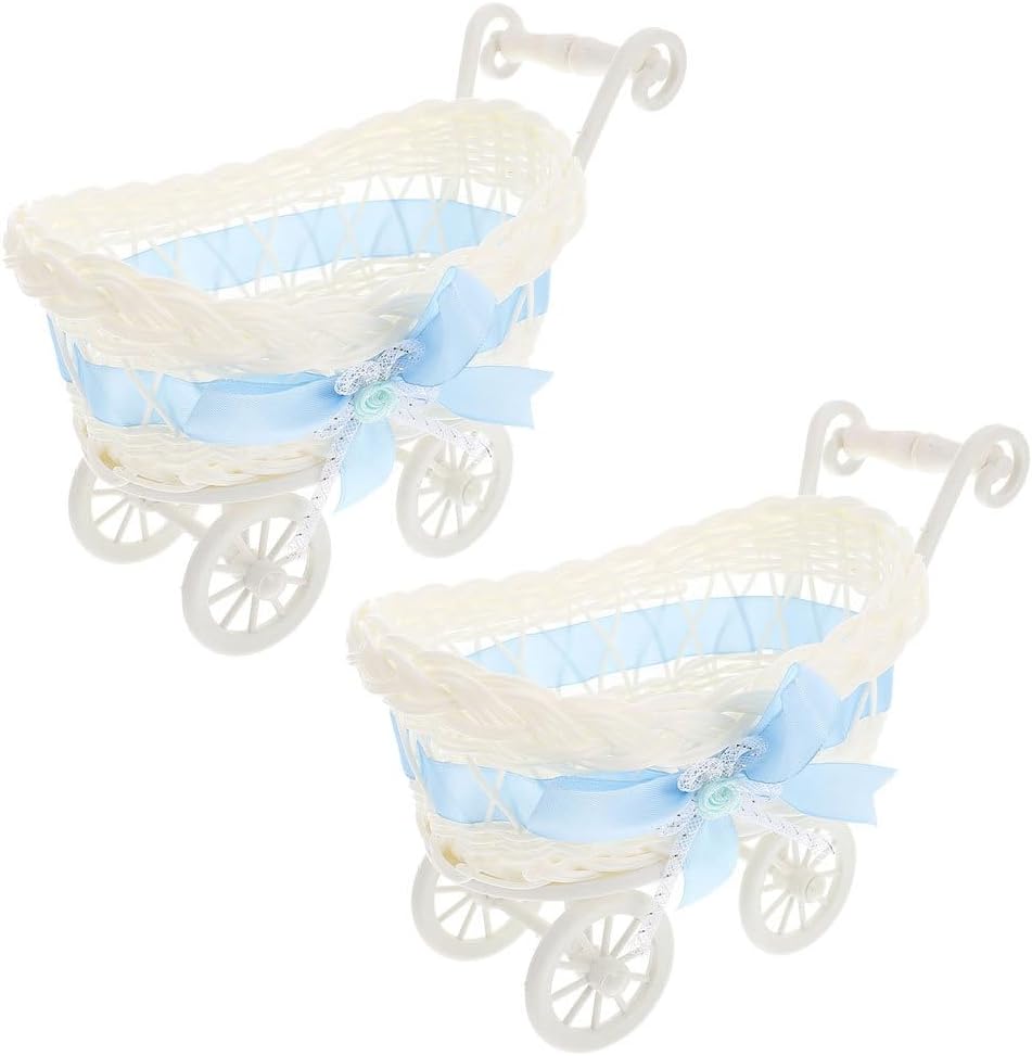 Alipis Imitation Rattan Baby Shower Candy Storage Basket Stroller Shape Decorative Basket for Party Favors and Home Decor 9.44X6.69X5.51In