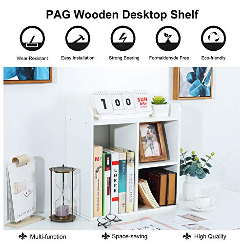 Pag Desktop Shelf Freestanding Wood Small Bookshelf Desk Supplies Organizers And Accessories Storage Display Rack Office Decor For Women, White #TOP3