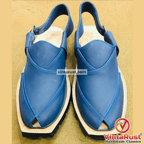 Blue Suede Leather Peshawari Chappal, Traditional Handcrafted Leather Footwear, Genuine Leather Peshawari Chappal2