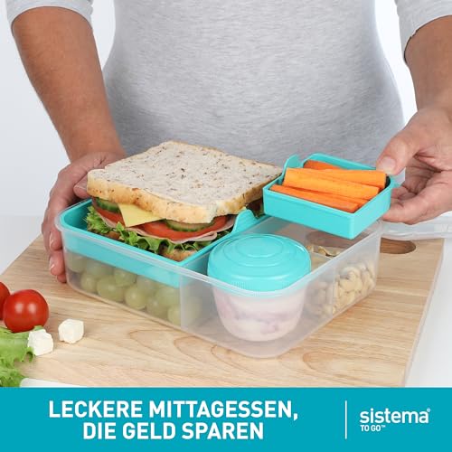 Sistema TO GO Bento-Box Cubes | 1,65 L | Brotdose für Pause mit Fächern und Snackbox | 2 Stück | Minty Teal & Ocean Blue – Ansicht 5