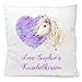 Kissen Pferd blond Herz mit Namen Widmung 40x40 cm inkl. Füllung Kuschelkissen Geschenk, Kissen Farbe:Vorderseite weiß flauschig/RS weiß flauschig