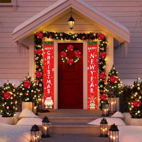 Merry Christmas Porch Banner Set,71 x 12 Inch Vertical Front Door Hanging Signs,Christmas Outdoor Decorations,Xmas Party Decorations for Indoor Outside by FangLiving - Used condition - Image 2