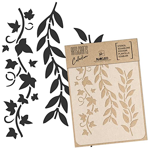NAKLEO Painting Stencil for Crafts A5 15x21cm, Leaves Mini Border Pattern