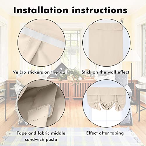 WingFly Blackout Door Curtains Sticker Privacy French Door Curtains 26x68 Inch Room Darkening Curtains for Glass Door Thermal Insulated Tie Up Shades Window Curtains Beige 2PC - Image 2