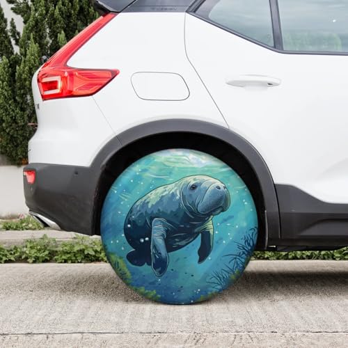 Image of Spare Tire Cover for RV Trailer, Animals Manatee Tire Covers Universal Fit for Travel Trailer Camper Jeep RV SUV Truck Waterproof Wheel Cover (14 inch for Diameter 25 inch - 27 inch),A-316