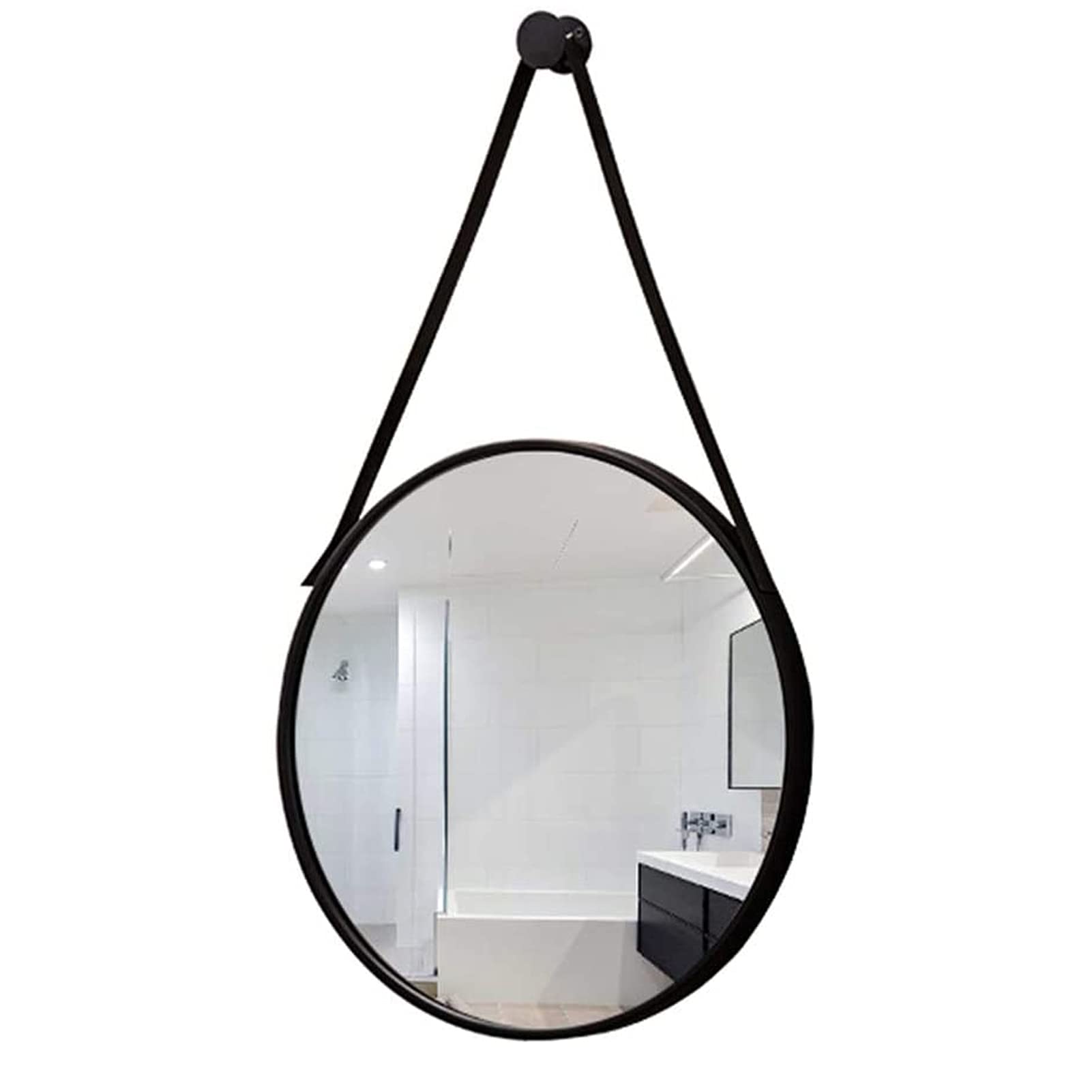 Specchio da Parete Rotondo Specchio Decorativo con Cinghia per Appendere Gancio/Gancio Hardware Nero, Specchio da Bagno Specchio da toeletta Specchio da Barba Montato a Parete, Decorazioni d