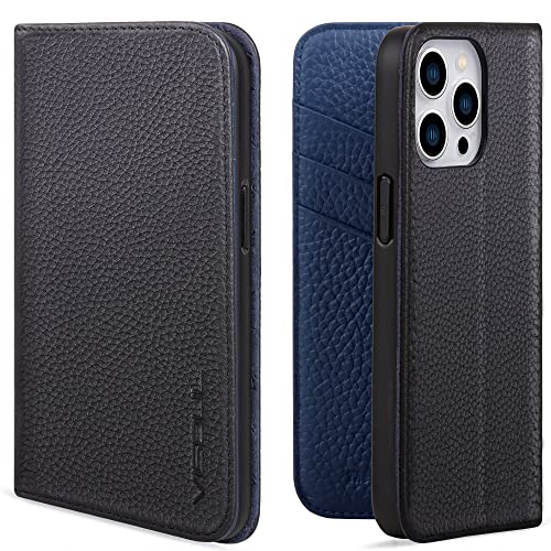 VISOUL Pebbled Leather Case with Card Holder for iPhone 14 Pro Wallet Case for Men Women, Magnetic Kickstand Flip Folio Case with RFID Blocking Compatible with iPhone 14 Pro (6.1