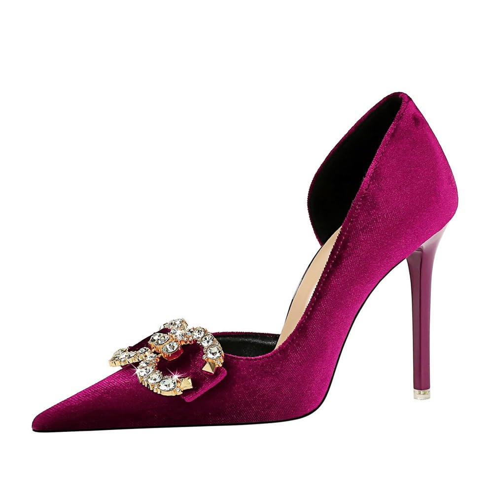 GeRRiT Closed Toe Pumps, Women's Pumps, Strappy Pumps, Clasp Pumps, Block Heel, Closed Toe, Glitter Pumps, Perfect for Weddings and Parties, 11 cm (Color : Purple, Size : 6)