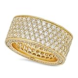 The Bling Factory Hip Hop 14k Gold Plated Iced Out Micropave CZ 13mm Eternity Band Ring, Size 12