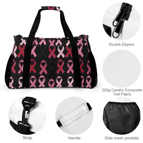 Breast Cancer Awareness Ribbon Gym Bag Travel Duffle Bags Shoulder Carry On Weekender Bag Hangbag for Women Men3