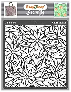 thecraftshop CrafTreat Daisy with Leaf Background Reusable Template Stencil for Art and Craft, Mixed Media, Home Decor, DIY Albums, Card Making and Fabric Painting, 6
