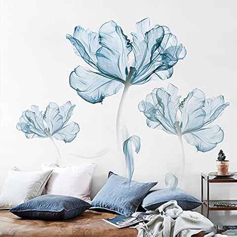 Runtoo Large Blue Flower Wall Decals Cover