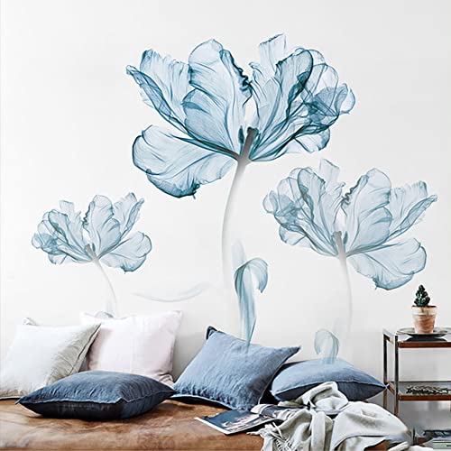 Runtoo Large Poppy Wall Stickers for Girls Room Living Room Bathroom Office TV Background, Blue