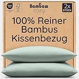 Bambaw Bambus Kopfkissenbezug 40x60 cm, 2-er Pack, nachhaltige Bambusfasern, antibakterielle und Anti Milben Bettwäsche, Sommer Bettwäsche kühlend, Allergiker Kissenbezug 40x60 cm (Seegrün)
