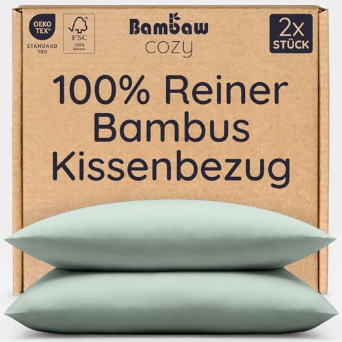 Bambaw Kopfkissenbezug Bambus 40x80 cm, 2-er Pack, Anti Allergie Bettwäsche, kühlender Kissenbezug Sommer, Bettwäsche Anti Schwitzen,...