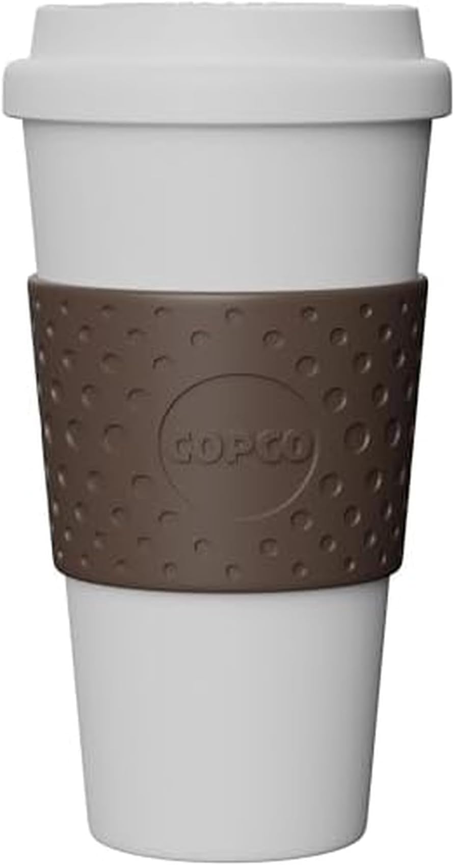 Acadia Double Wall Insulated Travel Mug with Non-Slip Sleeve, 16-Ounce, White/Brown