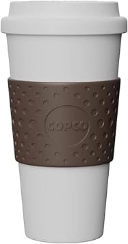 Copco Acadia 16 oz Reusable To-Go Travel Mug - BPA-Free Insulated Coffee Cup with Double-Wall Insulation, Spill-Proof Lid & Non-Slip Rubber Grip - Microwave & Dishwasher Safe White/Brown