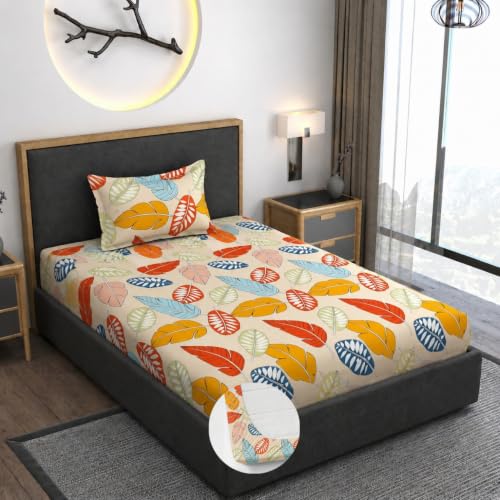 Image of Vaini Premium Heavy Cotton Elastic Fitted Bedsheets with 1 King Size Pillow Covers || Single Bed with All Around Elastic 350 TC || 36 x 78 x 6 Inch Single Size Fitted || :- Colorfull Cordate