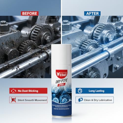Image of Wesaf PTFE Dry Lubricant Spray 250g, Dry Lube for Food Processing and Packaging Machinery, Non-Stick, Anti-Friction and Dust Free (Grade-1011)