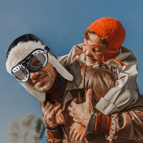 Peicees Vintage Aviator Hat And Goggles Pilot Hat Costume For Adult Kids Leather Trapper Hat With Fur Ear Flaps Winter Warm Brown thumb #7