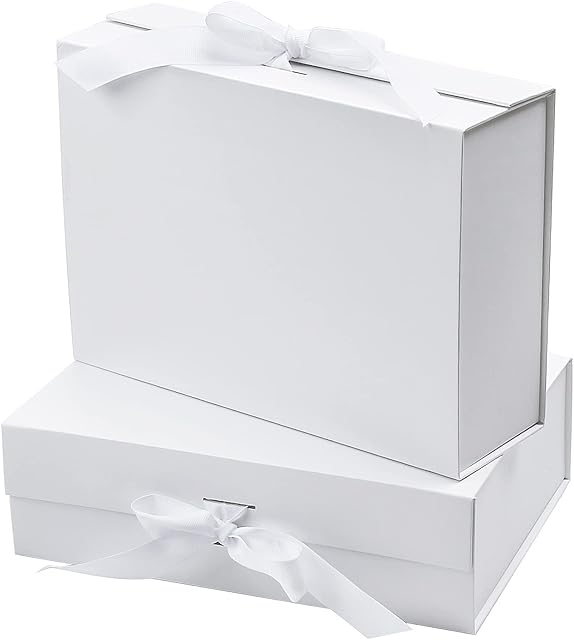 2 PCS Gift Box, White Ribbon Design Small Gift Box, Magnetic Sealing Large Gift Box With Lid