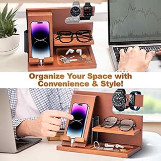 Regali per uomini, Natale, in legno, docking station da comodino, organizer da uomo, regalo di compleanno, scrivania, organizer per docking station in legno, regalo per papà, marito, regalo di Natale