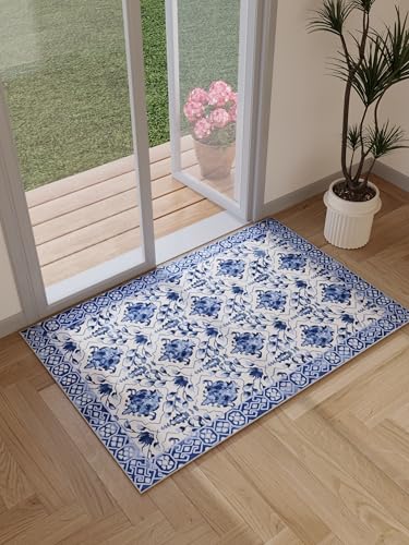 Tapete decorativo azul estilo porcelana oriental 2x3 pies miniatura 1