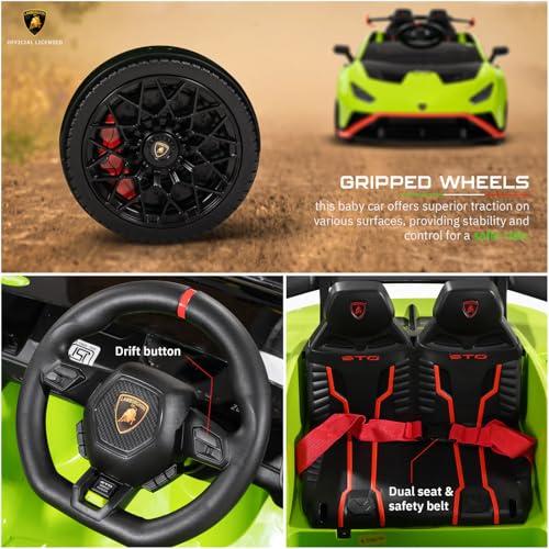 Image of Kawaii Kids Licensed Kids Rideon Car | Toyota Legender | Lamborghini | Manual Plus Remote Control | Lights and USB Music Player | Kids Age - 1-5 (Lamborghini, Green)