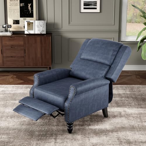 Image of Leather Recliner Chair with Adjustable Backrest & Footrest, Blue