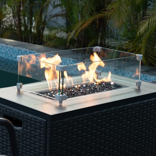 Image of Pulovin 10 lbs Black Fire Glass for Propane Fire Pit, 1 /2 Inch Fire Pit Glass Rocks for Gas Fireplace, Reflective Glass Rocks for Fire Pit Table