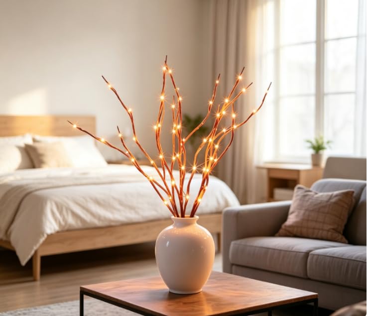 Image of DK177 4Pack Led Branch Light Battery Operated Lighted Branch Vase Filler Willow Tree Artificial Little Twig Power Brown 30 Inch 20 LED for Home Romantic Decoration, 4Pack Orenge-Light