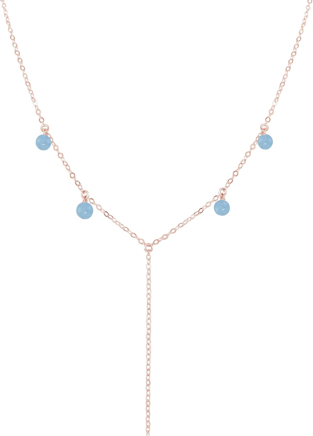 Luna Tide Aquamarine Boho Y Necklace in 14k Rose Gold Fill