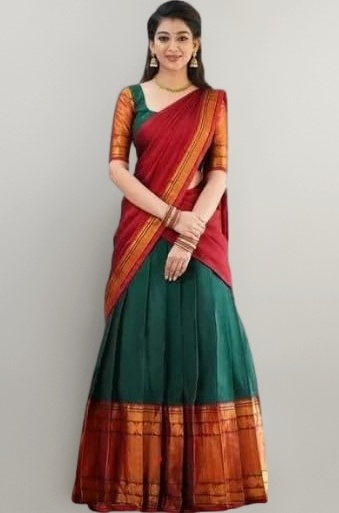 ZITON Women's Indian Traditional Unstitched Kanjivaram Kanchipuram Silk Pure Zari Weaving Lehenga Choli Along With Dupatta With Unstitch Blouse, Half Saree