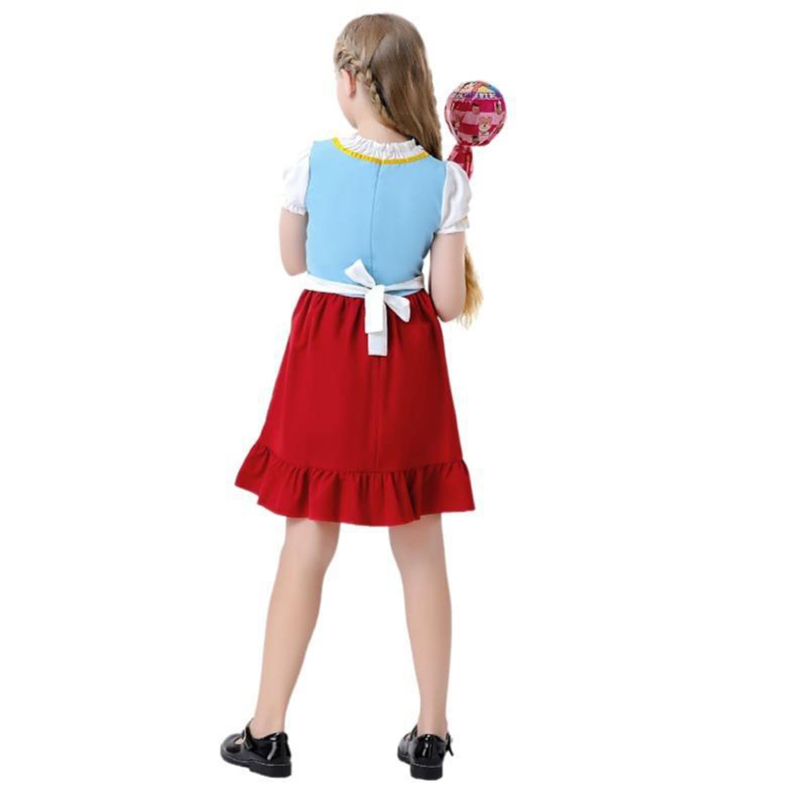 Generisch Traje para niña de manga corta y delantal, 2 piezas, longitud hasta la rodilla, Oktoberfest