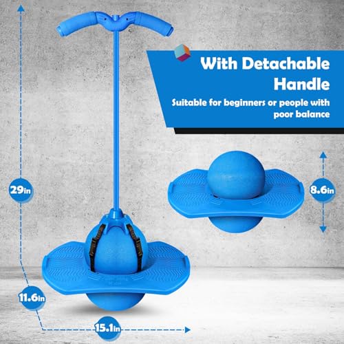 Lightshyer Balance Jumping Ball, Upgraded Pogo Jumper with Handle and Ball Pump, Trick Board Pogo Stick, Safe and Fun Bouncing Ball for Kids & Adults (Blue)