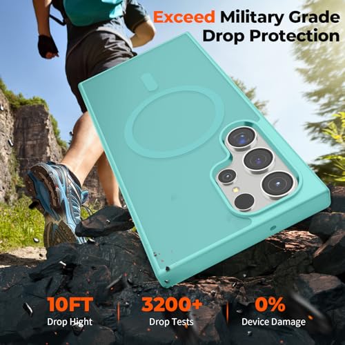 Image of SUPFINE Magnetic for Samsung Galaxy S23 Ultra Case with Screen Protector, (Built-in Magnets) (Military Grade Drop Protection) Slim Translucent Shockproof Phone Case,Blue Green
