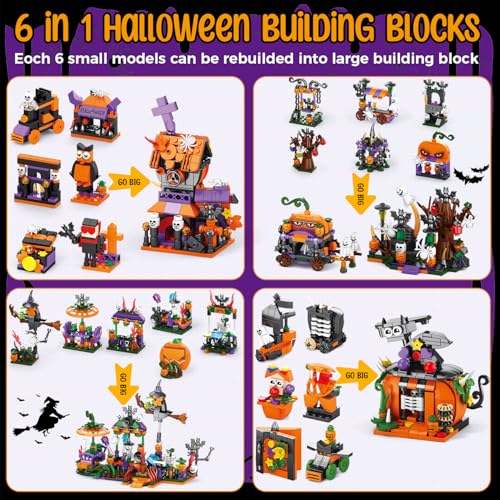 31pcs Halloween Building Block Set, Boo Basket Stuffers for Kids | 6 in 1 Large Spooky Mini Building Sets, Ghosts, Pumpkins, Halloween Party Favor Boo Gifts for Adult Teens - image 5