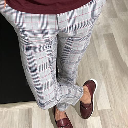 Men's Plaid Stretch Dress Pants Stripe Skinny Fit Flat Front Formal Pant Casual Slim Business Pencil Trouser3